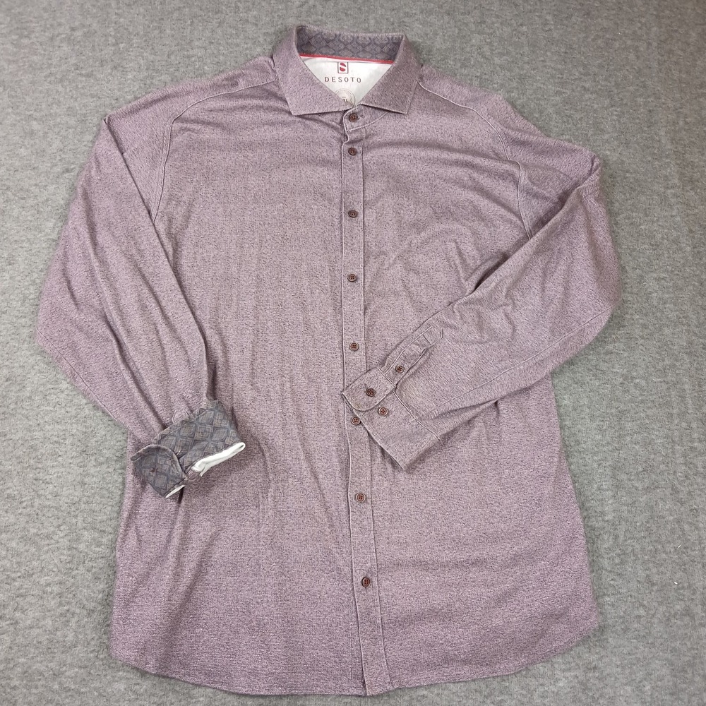 DESOTO‎ Men's Size XXL Light Burgundy Purple Button Up 100% Cotton Long Sleeve